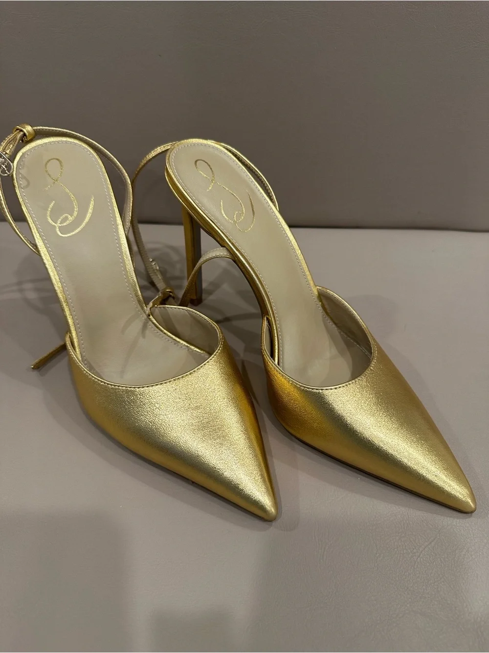 Sam Edelman Metallic Gold Pointed-Toe Slingback Heels